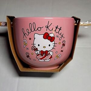 Hello kitty holiday ceramic bowl with chopsticks